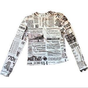 Teenbell size small top, soft, black & white, news 70’s U.S. ecology reporting